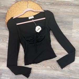 Isalis Noah tie front long sleeve top black